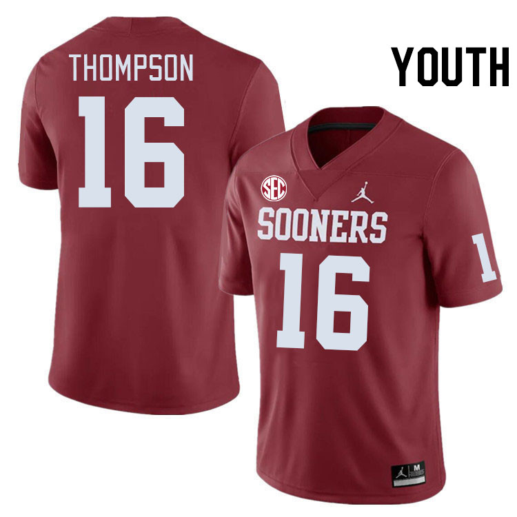 Youth #16 Casey Thompson Oklahoma Sooners 2024 SEC Conference College Football Jerseys-Crimson